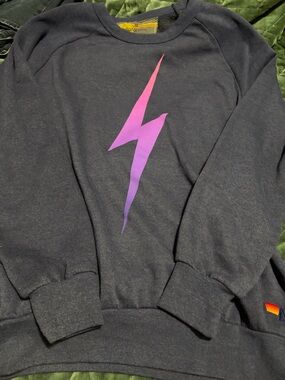 Aviator Nation Lightning Bolt Sweatshirt Navy Blue Pink Gradient Womens Medium